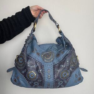 Isabella Fiore Vintage Y2K Blue Purple Studded Hobo Shoulder Bag